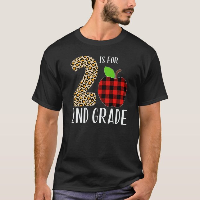 2 Is For 2nd Grade Teacher Leopard Buffalo Plaid S T Shirt (Framsida)