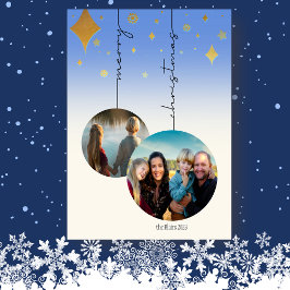 2 julgransprydnader i form av foton runda/platta julkort