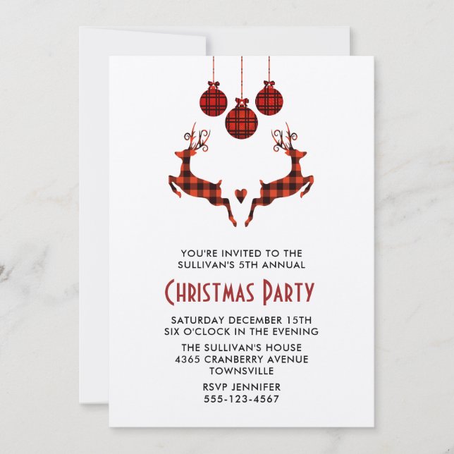 2 julrenar som hoppar rustika partykort inbjudningar (Framsida)