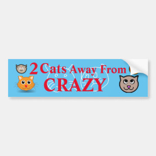 2 katter bort från Crazy Bildekal