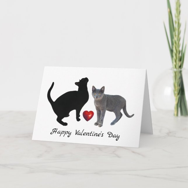 2 katter med Red Heart Valentine Day Card Helgkort (Framsida)