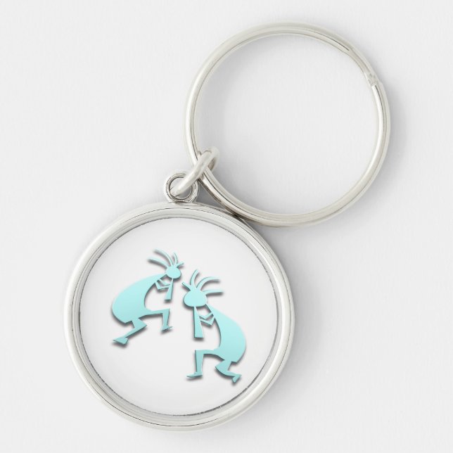2 Kokopelli #80 Rund Silverfärgad Nyckelring (Framsidan)