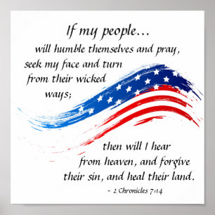 2 Kroniklar 7:14 Skript, amerikansk Flagga Poster