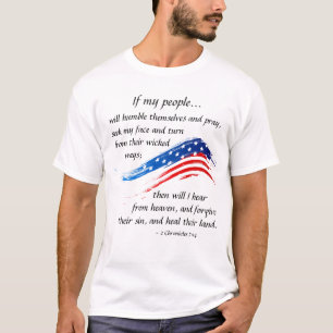 2 Kroniklar 7:14 Skript, amerikansk Flagga T Shirt