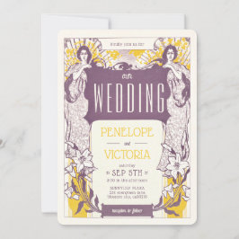 2 Kvinnor och Lilies Letterpress Stil Bröllop Inbjudningar