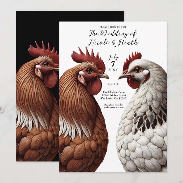 2 Land Chickens Farm Barnyard Bröllop Inbjudningar (Fram/baksida)