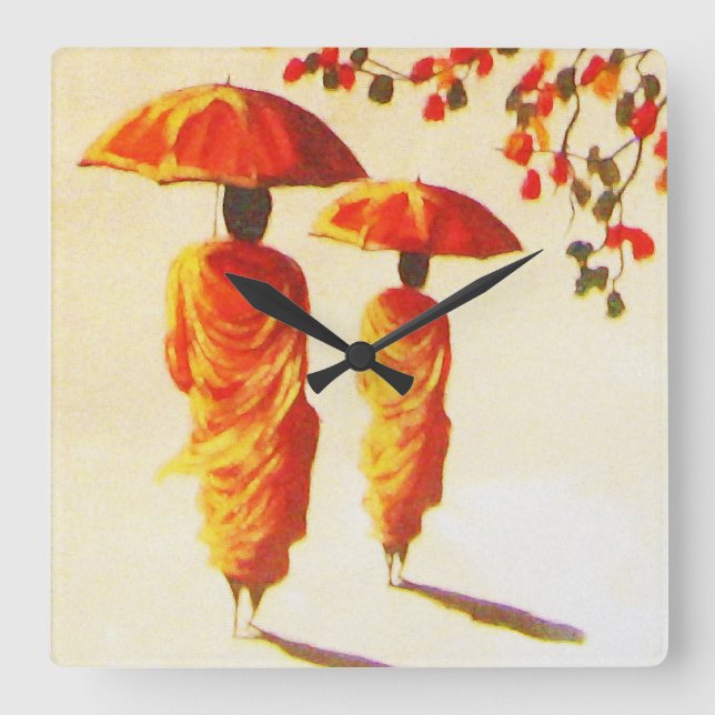 2 Laos Buddhist Munk Fyrkantig Klocka (Framsida)