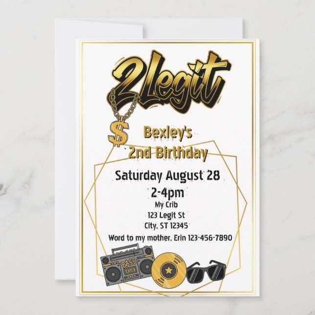 2 Legit, Musical 2nd Birthday invitation Inbjudningar (Framsida)