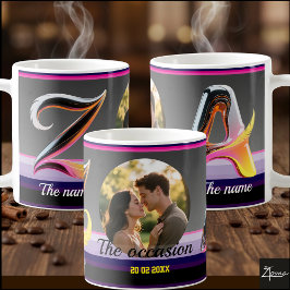 2 letters, 2 names, an occasion, a picture & Date Kaffemugg