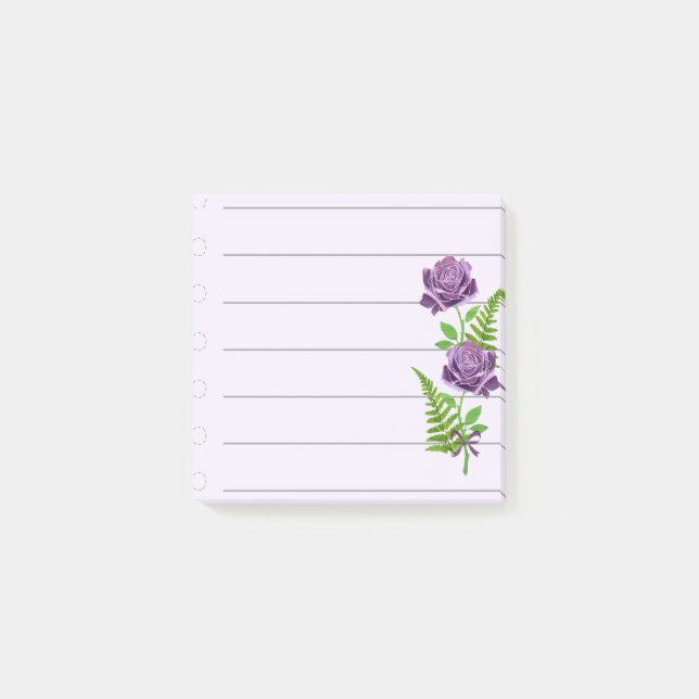 2 lila rosor med ormbunkar post-it block (Framsida)