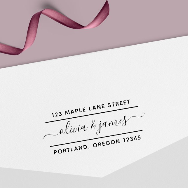 2 Linjer Kalligrafi, skript par Returadress Självfärgande Stämpel (Skapare uppladdad)