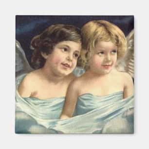2 Little Änglar Draped in Blue - Magnet