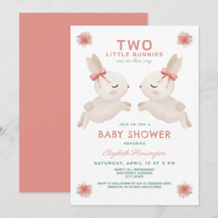 2 Little Bunnies Twin Girls Baby Shower Inbjudningar