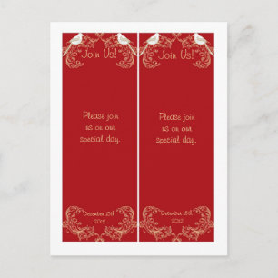 2 Love birds Crimson/Creme Bröllop Bokmärken Vykort