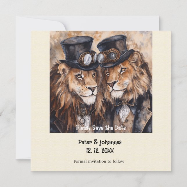 2 manliga lejon steampunk Spara datum Datumet (Framsida)