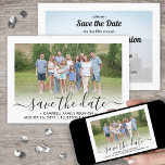 2 Modern Elegant-skript för Photo Family Reunion P Spara Datumet<br><div class="desc">Familjemedlemmar i inbjudan för att spara datumet för en återförening av picknicker, Bq eller party med denna elegant, en modern 2-fotoinbjudan. All text och bilder är enkla att anpassa. (IMAGE PLACEMENT TIP: Ett enkelt sätt att centrera foton som du vill ha är att flytta dem till skörd innan de laddas...</div>