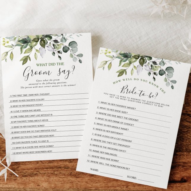 2 Möhippa Games Elegant Eucalyptus Card Inbjudningar (Skapare uppladdad)