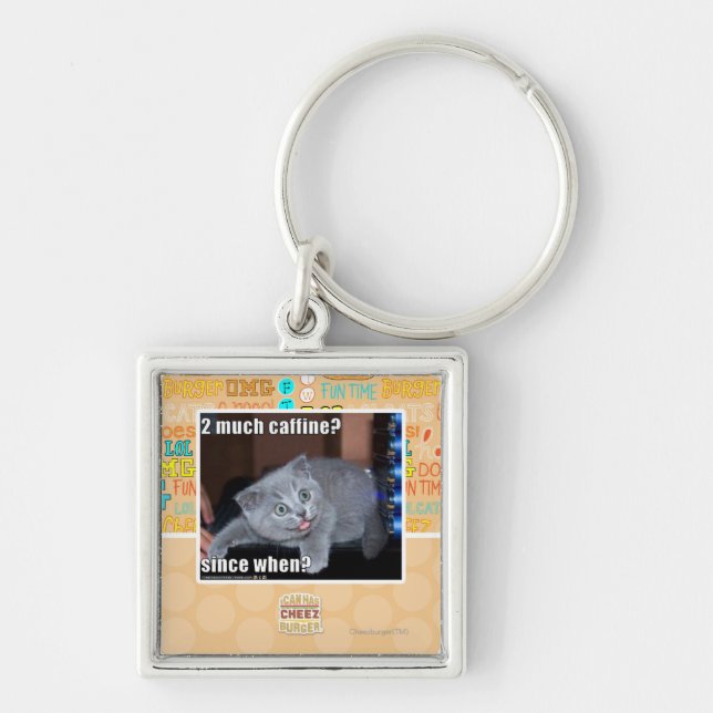 2 mycket caffine? fyrkantig silverfärgad nyckelring (Framsidan)