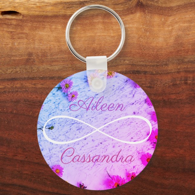 2 Namn Enkel oändlighetssymbol Friends Flowers Nyckelring (Framsida)
