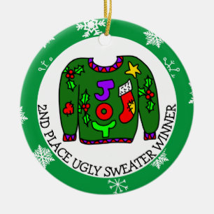 2:ND Ställe Vinnare Ugly Sweater Tävling Medal Julgransprydnad Keramik