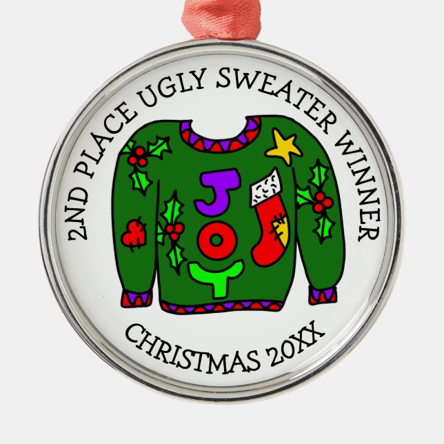 2:ND Ställe Vinnare Ugly Sweater Tävling Medal Julgransprydnad Metall (Framsidan)