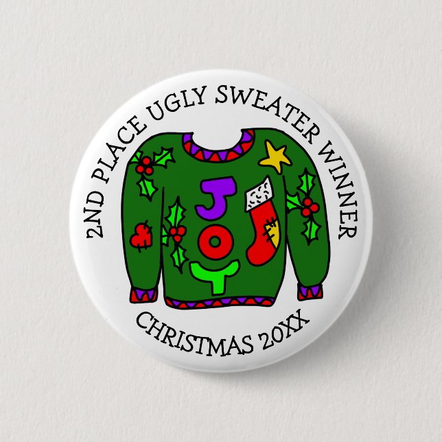 2:ND Ställe Vinnare Ugly Sweater Tävling Medal Knapp (Framsida)