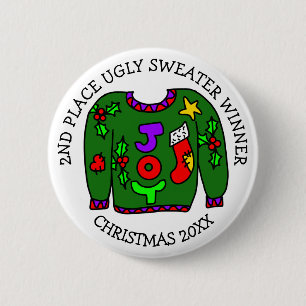 2:ND Ställe Vinnare Ugly Sweater Tävling Medal Knapp