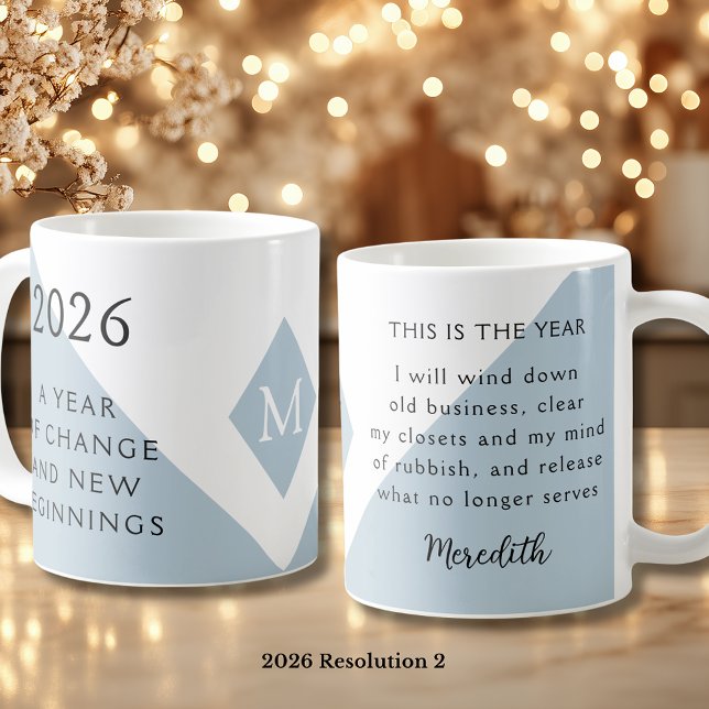 2. New Year Resolution for 2026 Year of Change  Kaffemugg (2026 Year of Change and New Beginnings Dusty Blue Resolution 2 Coffee Mug)