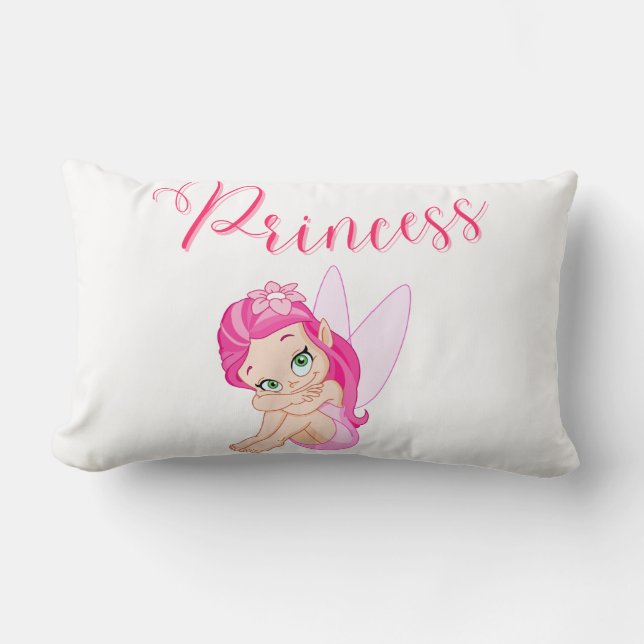 2 på 1 Rosa Princess Fairy Lumbar Pillow Lumbarkudde (Framsida)