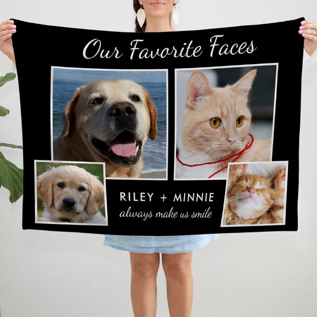 2 Pet Favorit Ansikten Foto Collage Fleecefilt (2 Pet Favorite Faces Photo Collage Fleece Blanket)