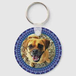 2 Pet Photos Blue Mönster Keychain Nyckelring