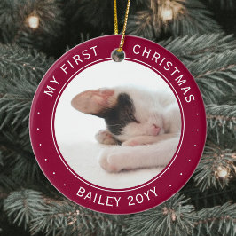2 Pet Photos Min första julklapp Rödvit Julgransprydnad Keramik