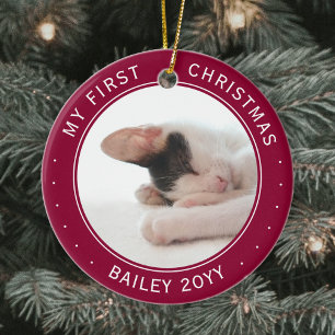 2 Pet Photos Min första julklapp Rödvit Julgransprydnad Keramik