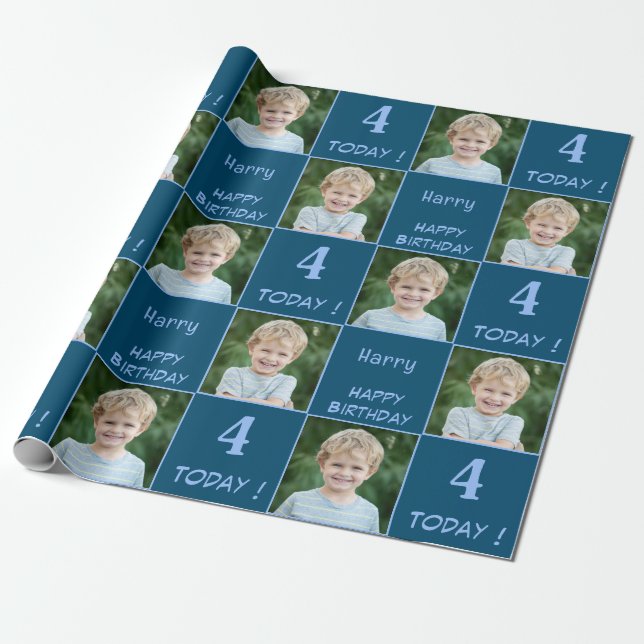 2 Photo Anpassningsbar Grattis på födelsedagen Boy Presentpapper (Utrullad)
