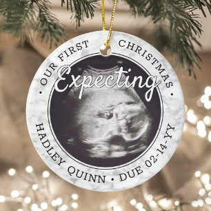 2 Photo Baby Ultrasound New Parents Faux Marble Julgransprydnad Keramik