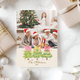 2 Photo Bright Ribbon Träd Helgdag Family Julkort