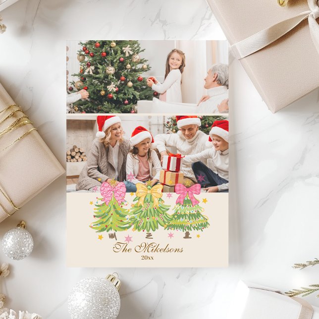 2 Photo Bright Ribbon Träd Helgdag Family Julkort (Skapare uppladdad)
