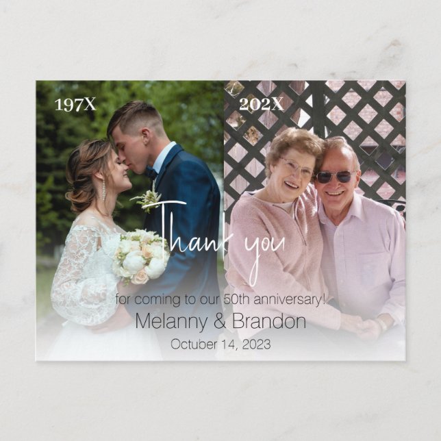 2 Photo Bröllop-årsdagen Tack Vykort (Framsida)