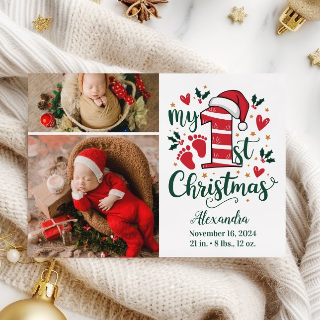 2 Photo Candy Cane Baby 1st Christmas Julkort (Skapare uppladdad)