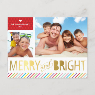 2 PHOTO CHRISTMAS FAMILY modern merry & bright Helg Vykort