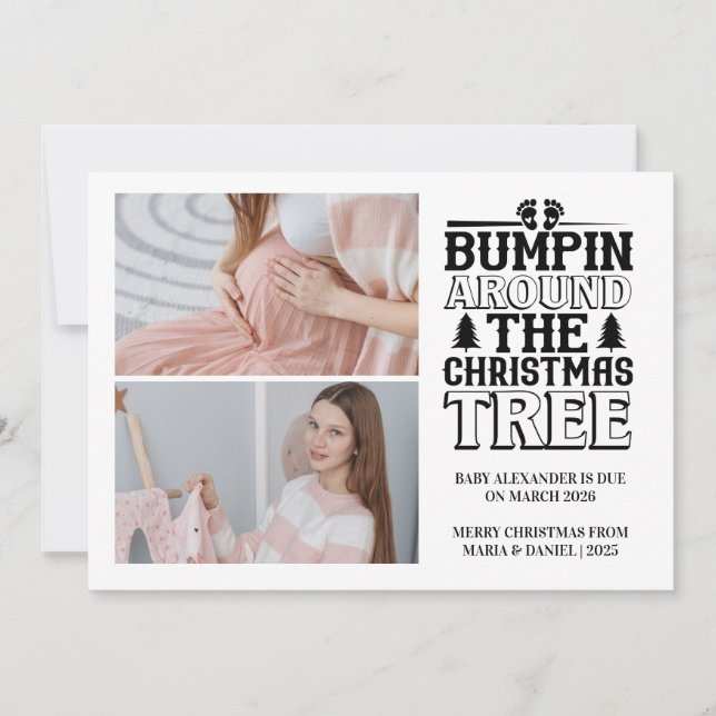 2 Photo Christmas Tree Pregnancy Announcement Julkort (Framsida)