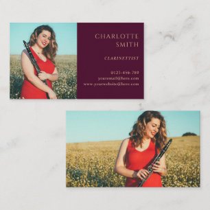 2 Photo Clarinetist Modern Burgundy Visitkort