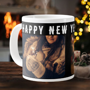 2 Photo Collage Black Gott nytt år 2026 Jumbo Mugg