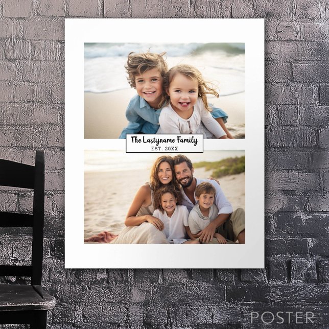 2 Photo Collage Family Namn - Vågrät Bilder Poster (Custom Poster)