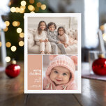 2 Photo Collage Minimal jul coral christmas Julkort<br><div class="desc">Enkelt korallpersika Mönster på baksidan - En enkel,  minimalistisk Julhälsningar med 2 foton och modern kalligrafi.</div>