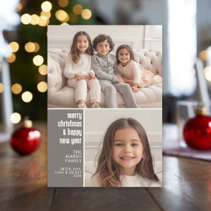 2 Photo Collage Minimal jul taupe christmas Julkort