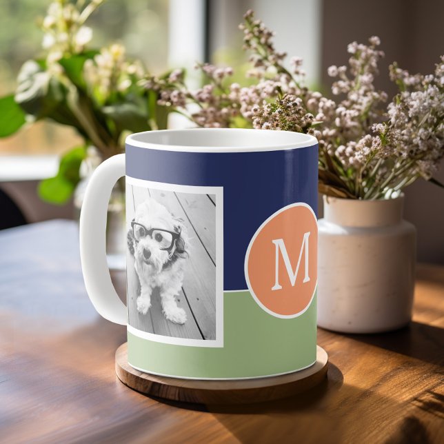 2 Photo Collage Monogram - Modern Färg Block Kaffemugg (Custom photo mug)