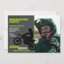 2 PHOTO Dirt Bike Motocross Grönt Grått Studenten Inbjudningar