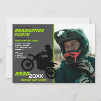 2 PHOTO Dirt Bike Motocross Grönt Grått Studenten Inbjudningar