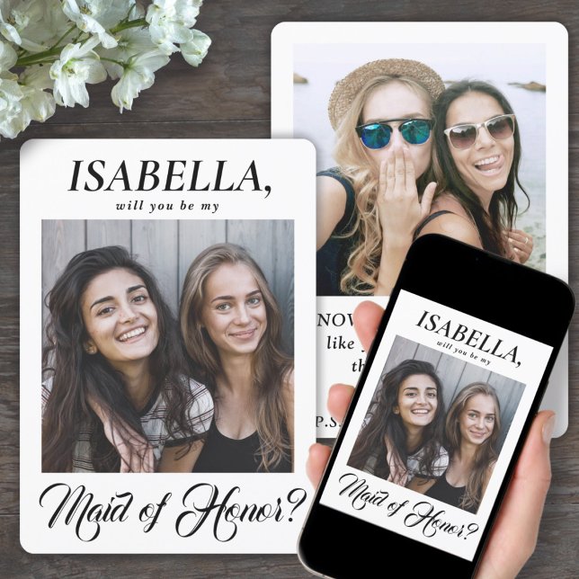 2 Photo Elegant Calligraphy Maid of honor Frieri Inbjudningar (Skapare uppladdad)